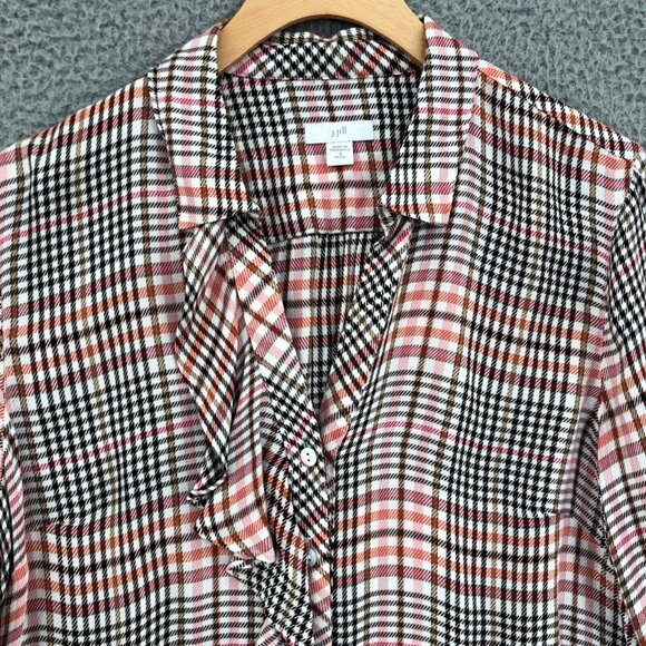 J Jill Shirt Womens Small Petite Pink Plaid Button Up Collar Ruffle Long Sleeve - Picture 2 of 10